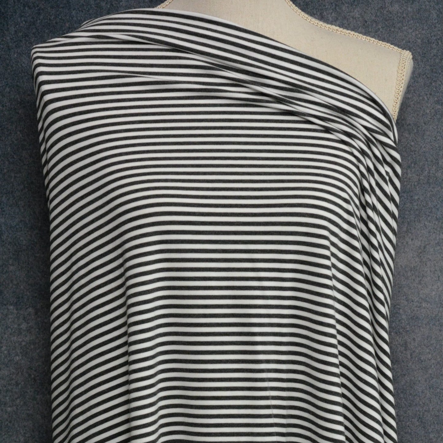 Bamboo Cotton Jersey - Charcoal/Ivory Stripes 4mm