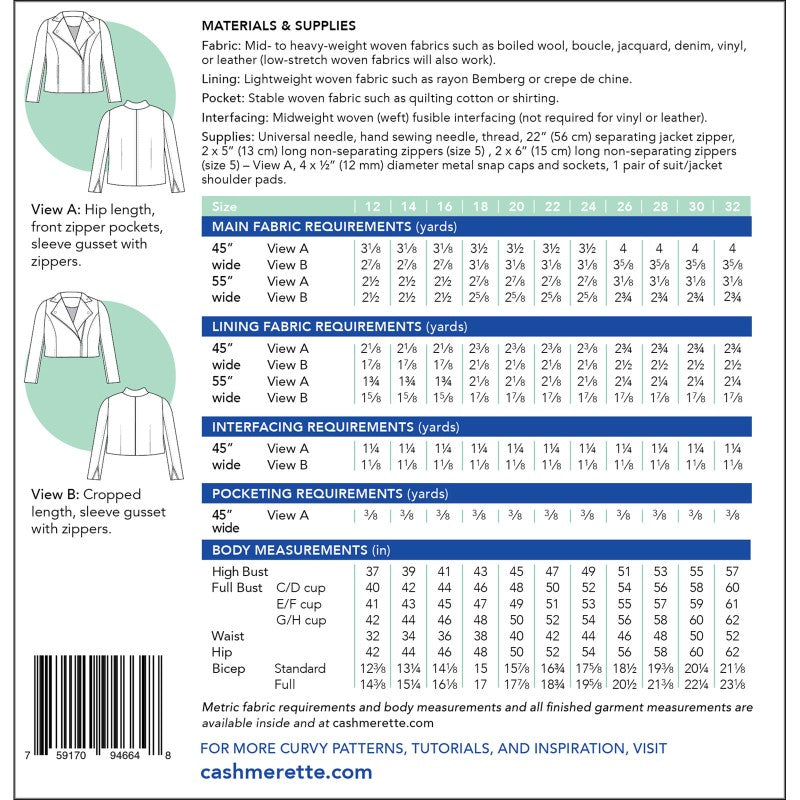 Canton Moto Jacket - Size 12 -32 - By Cashmerette