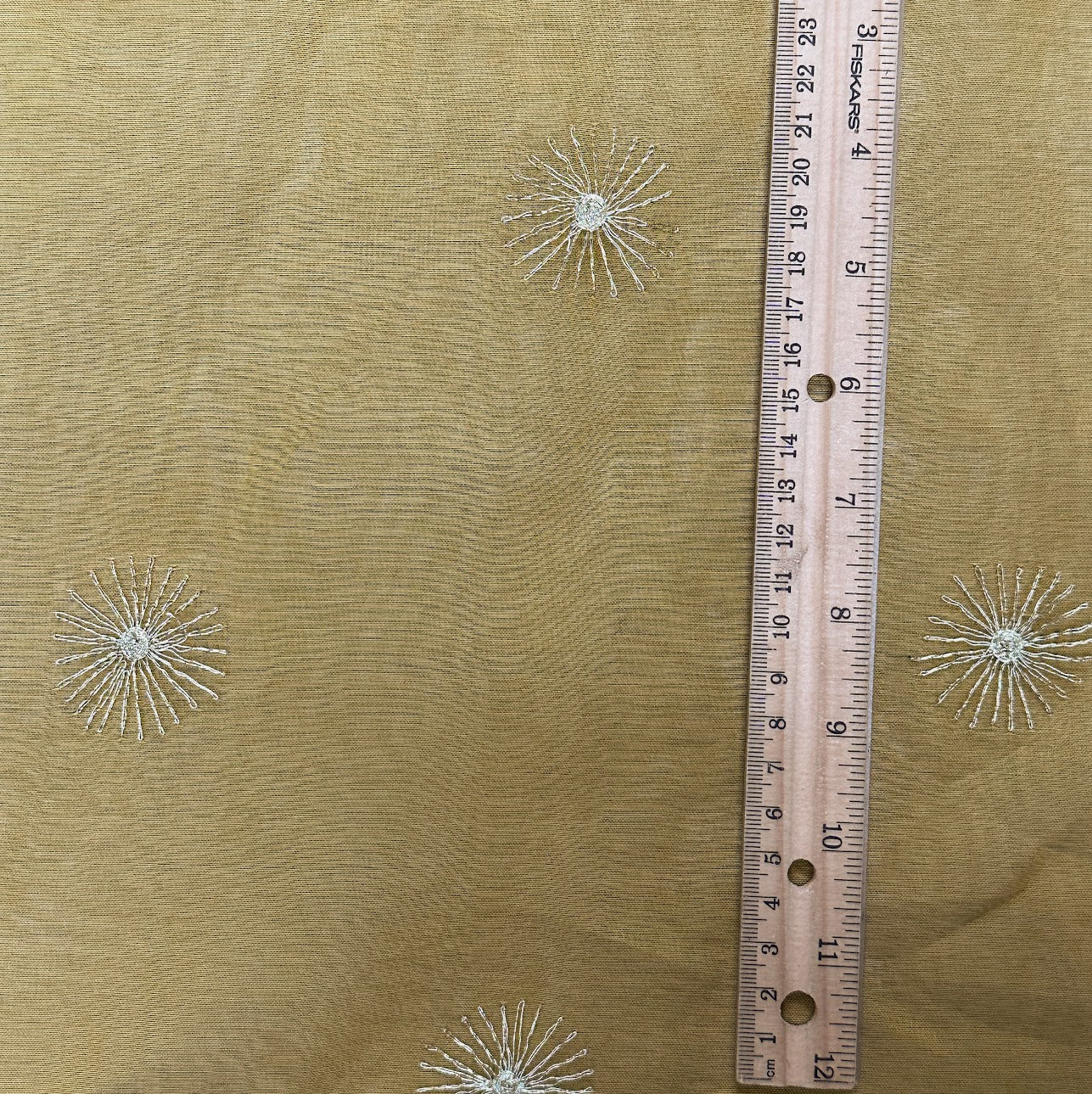 21" Remnant - Gold Embroidered Silk Organza- 10 Momme - 10mm
