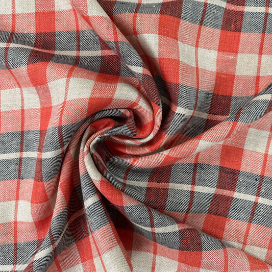 13" Remnant - Yarn Dyed Plaid - Linen / Cotton - Deadstock Fabric