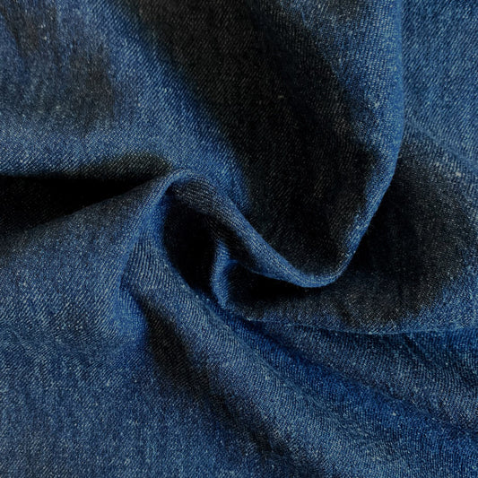 31" Remnant - Light Weight Hemp Organic Cotton Denim Fabric - Indigo Dyed Medium Dark Blue