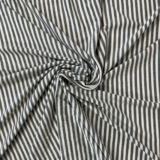 Bamboo Jersey - Charcoal Grey/White Stripes 4mm