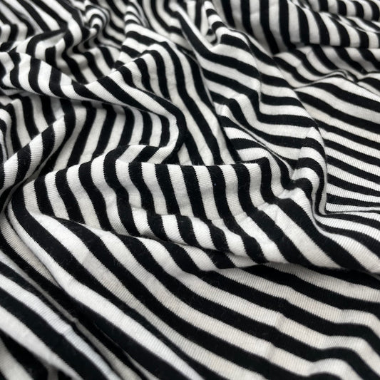 34" Remnant - Bamboo Stretch Jersey Knit - Black and White Stripes - Yarn Dyed - Deadstock - 250gsm