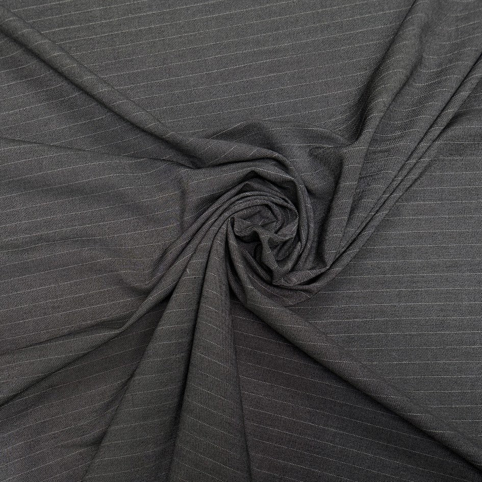 Viscose Striped Twill Suiting - Charcoal - Deadstock Fabric
