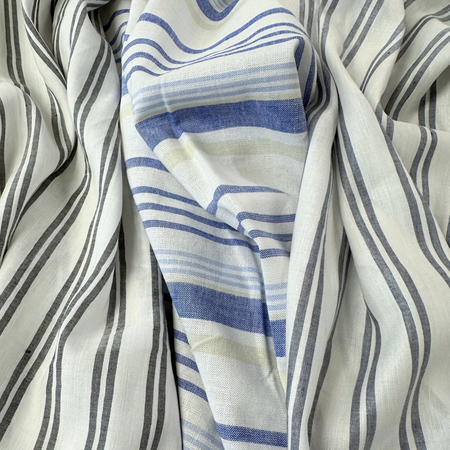 BOHÊME Linen Blend Yarn-dyed Stripe - Blue & White