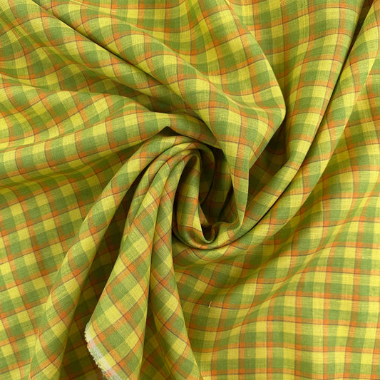 Yarn Dyed European Linen Plaid - Green, Yellow & Orange Check - 60"