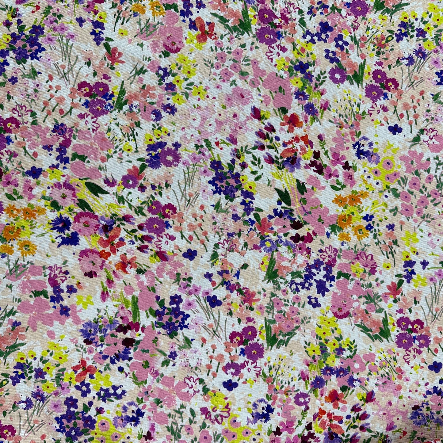 Watercolour Florals - Pink & Multi - Linen Blend Slub