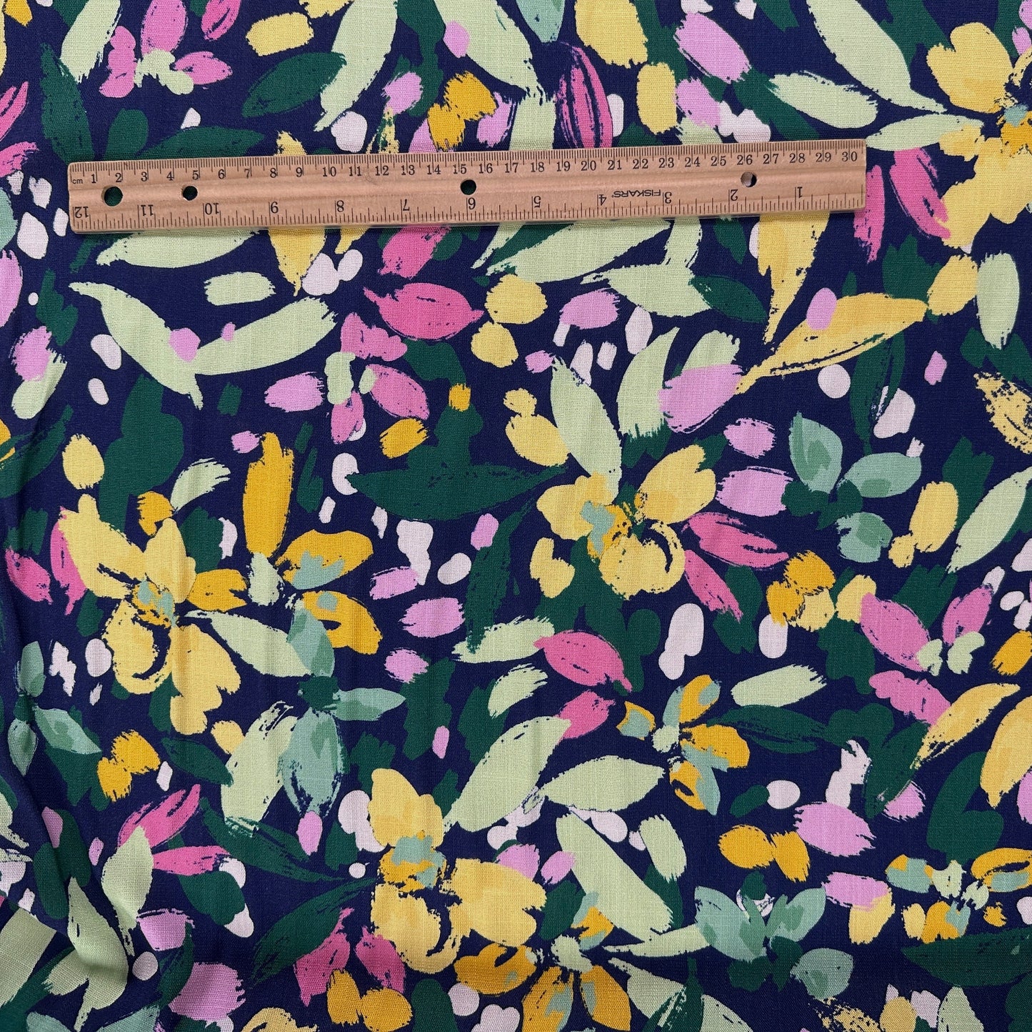 Navy & Yellow Abstract Floral - Viscose Rayon Stretch Slub
