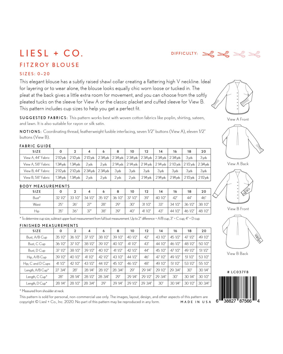 Liesl + Co - Fitzroy Blouse Sewing Pattern