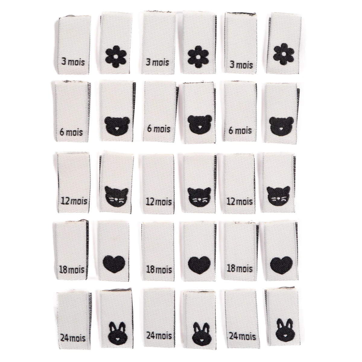 Woven size labels ©ikatee - Baby set from 3 to 24 months - x15