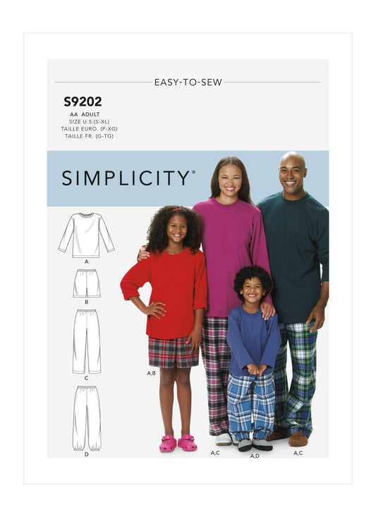 Simplicity - S9202 Misses'/Men's/Children's/Boys'/Girls' T-Shirt, Shorts and Pants