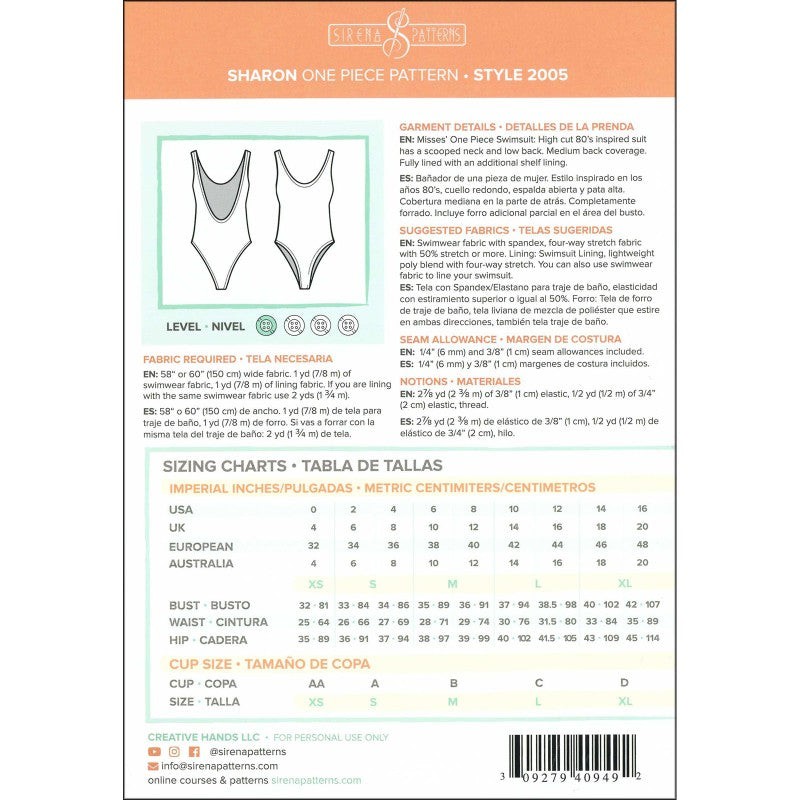 Sharon Swimsuit - sizes XS-XL - by Sirena Patterns