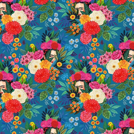 Hola Frida - Cobalt  - Cotton Fabric