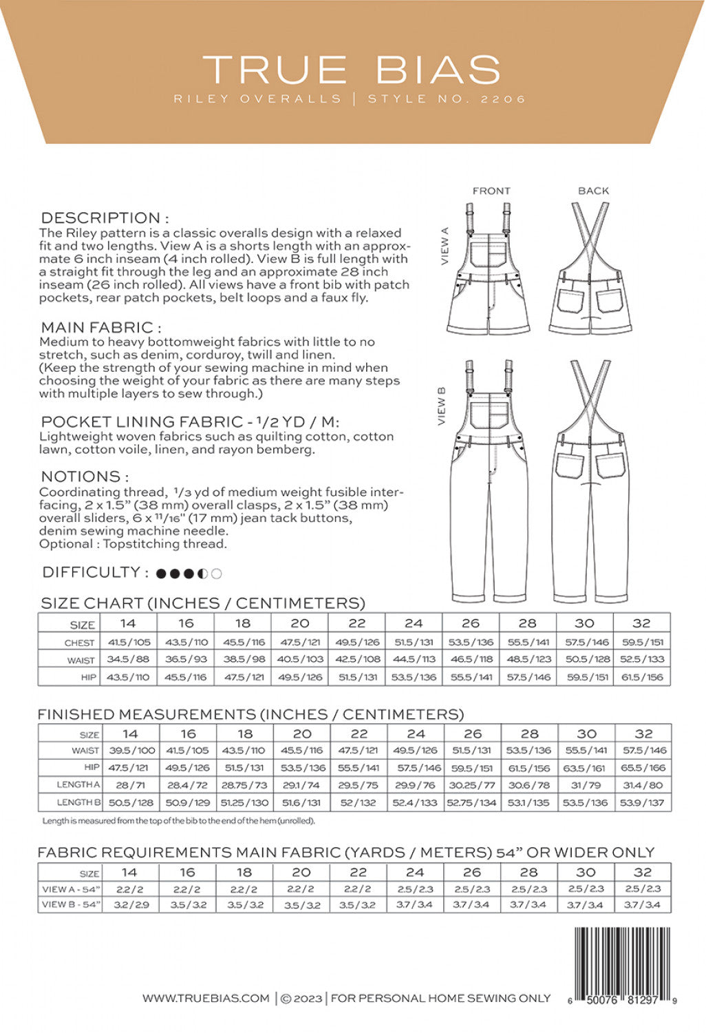 Riley Overalls 14-32 - By True Bias Patterns