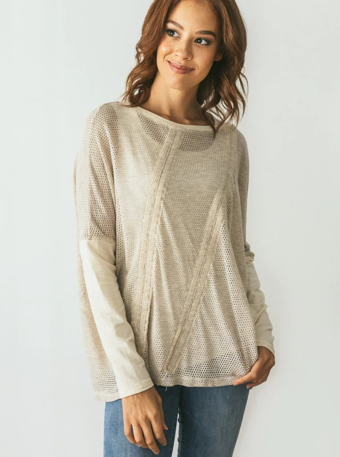 15" Remnant - Fine Mesh Sweater Knit - Modal - Heathered Oatmeal