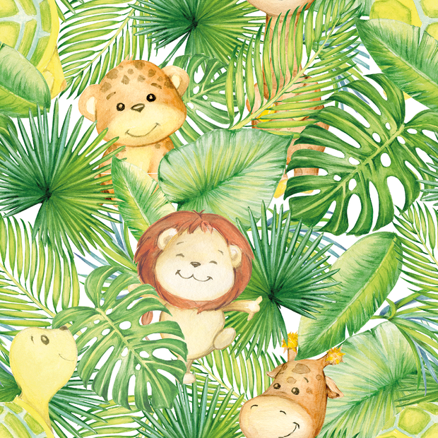 Baby Jungle Animals - Digital Print - GOTS Certified Organic Cotton Jersey Knit