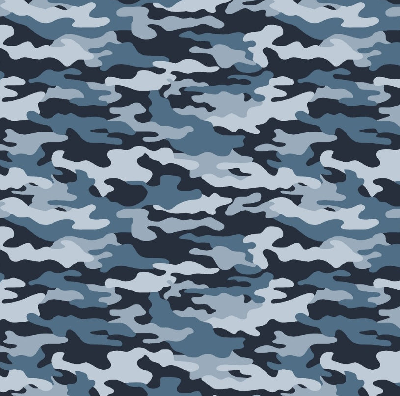 Camo - Blue - Cotton Poplin - Camouflage