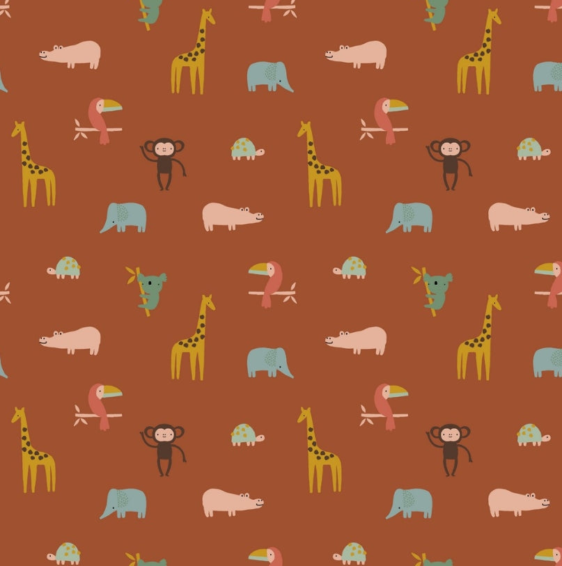 Happy Animals - Terracotta - Cotton Poplin