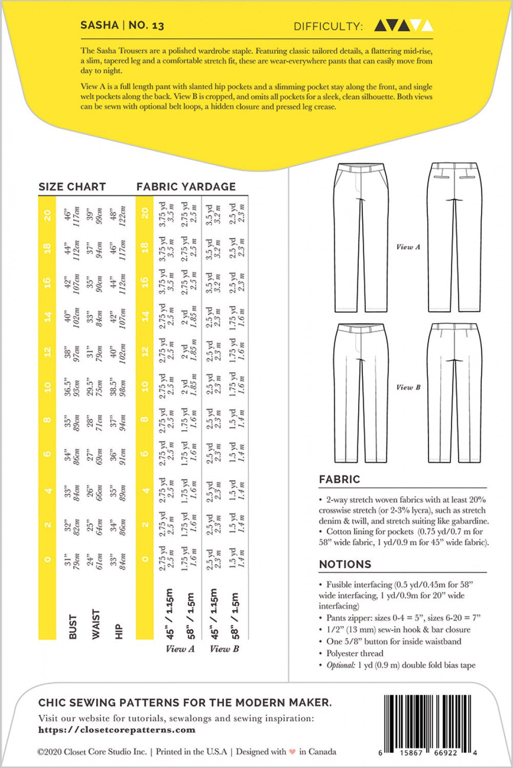 Sasha Trousers Pants - By Closet Core Patterns