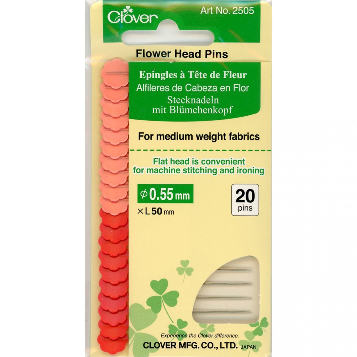 Clover - Flower Head Medium Pins - 50mm  (2″) - 2 Colours - 20 Count