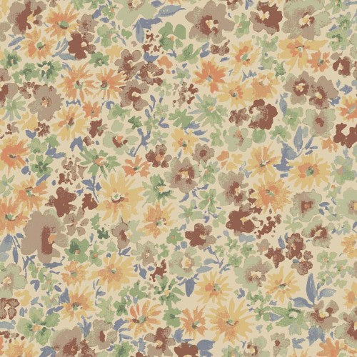 Watercolor Flowers - Fall - Cotton Linen Fabric