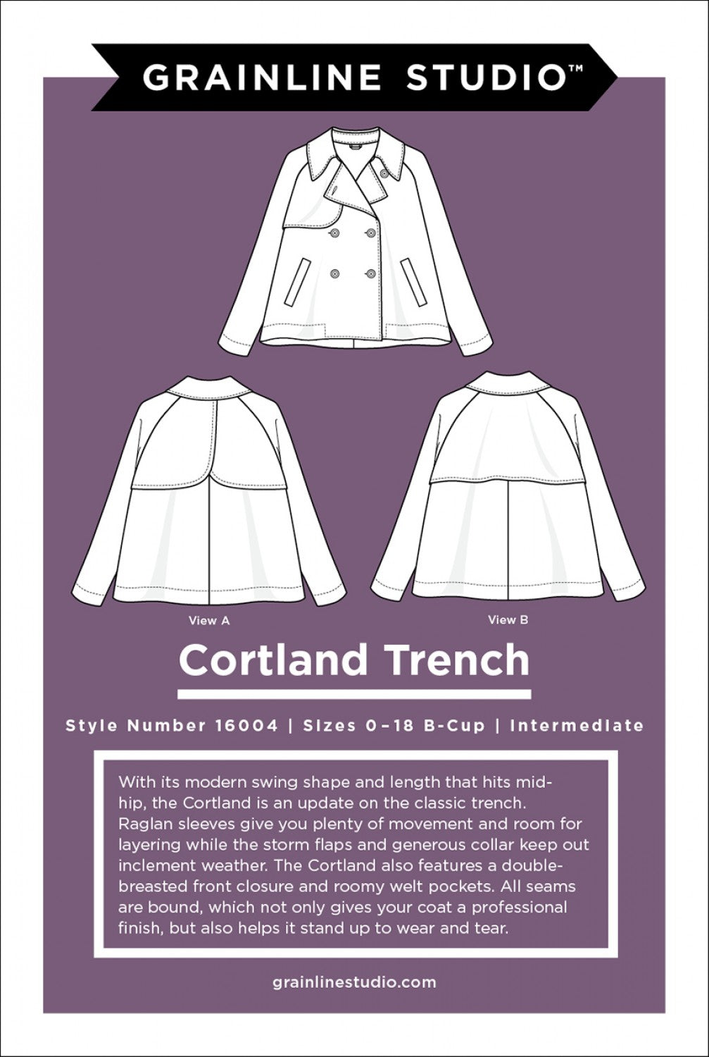 The Cortland Trench Pattern - Size 0-18 - Grainline Studio