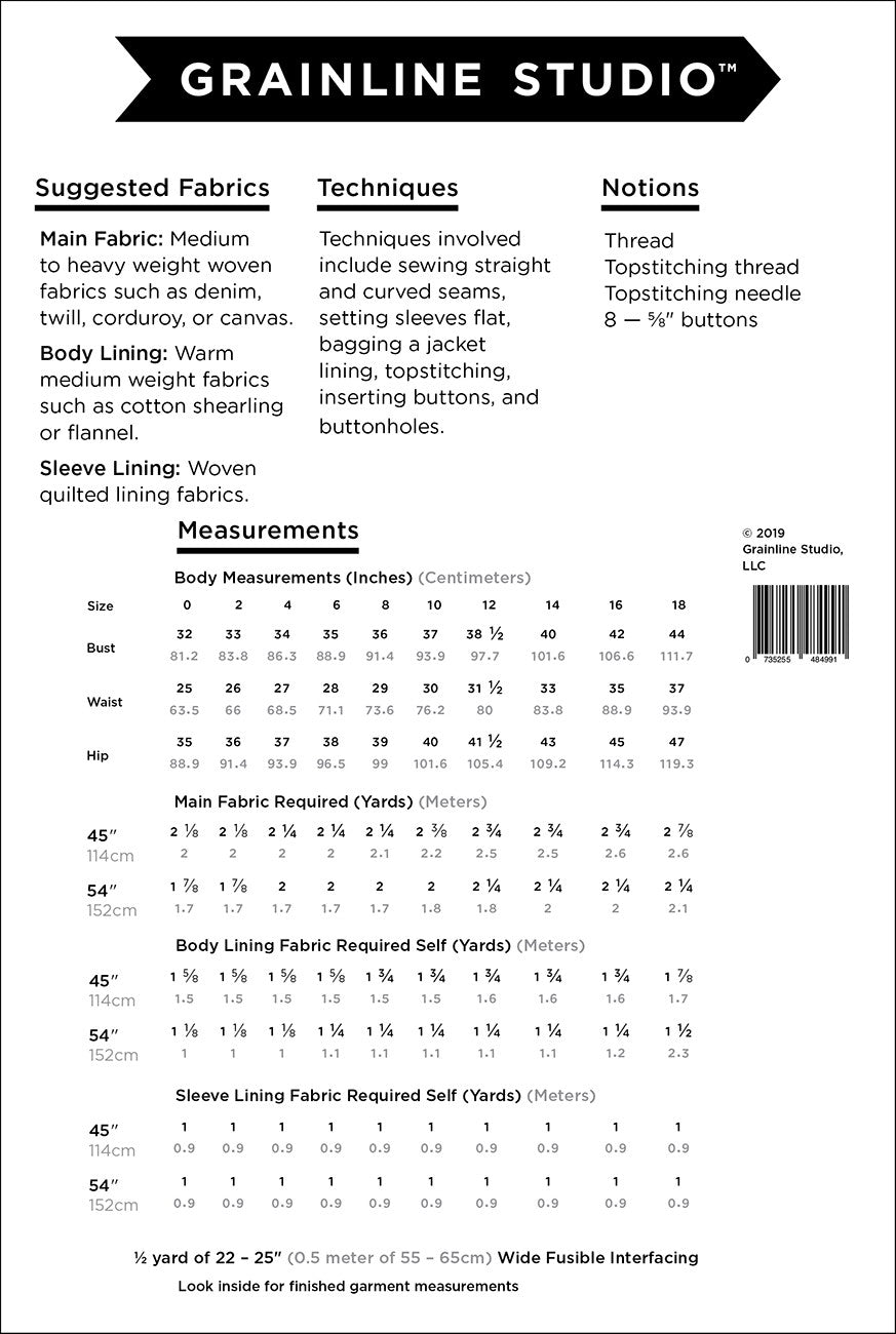 The Thayer Jacket Pattern - Size 0-18 - Grainline Studio