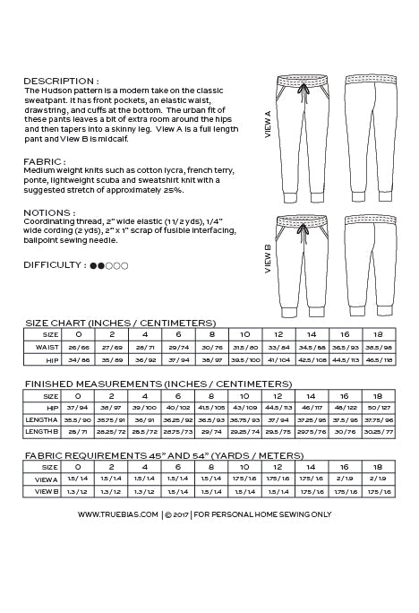 Hudson Pant - By True Bias Patterns