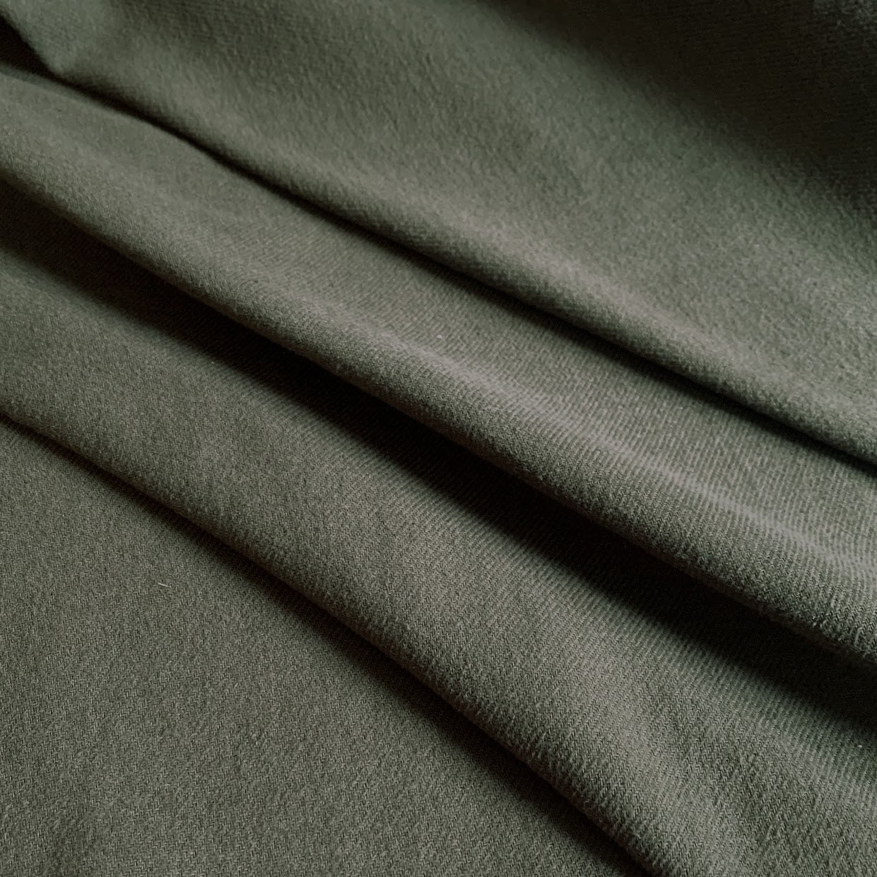 51" Remnant - Organic Cotton Brushed Twill - Dark Olive Green - Local Deadstock