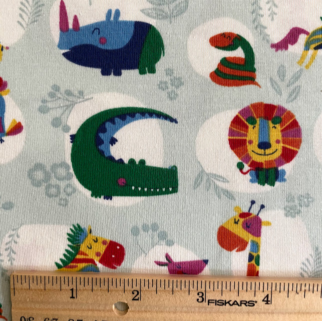 Happy Animals - Minty Blue - European Import Cotton Jersey Knit