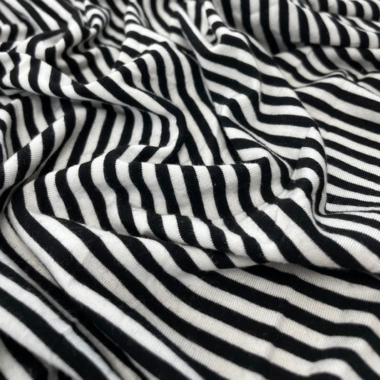 Bamboo Stretch Jersey Knit - Black and White Stripes - Yarn Dyed - Deadstock - 250gsm