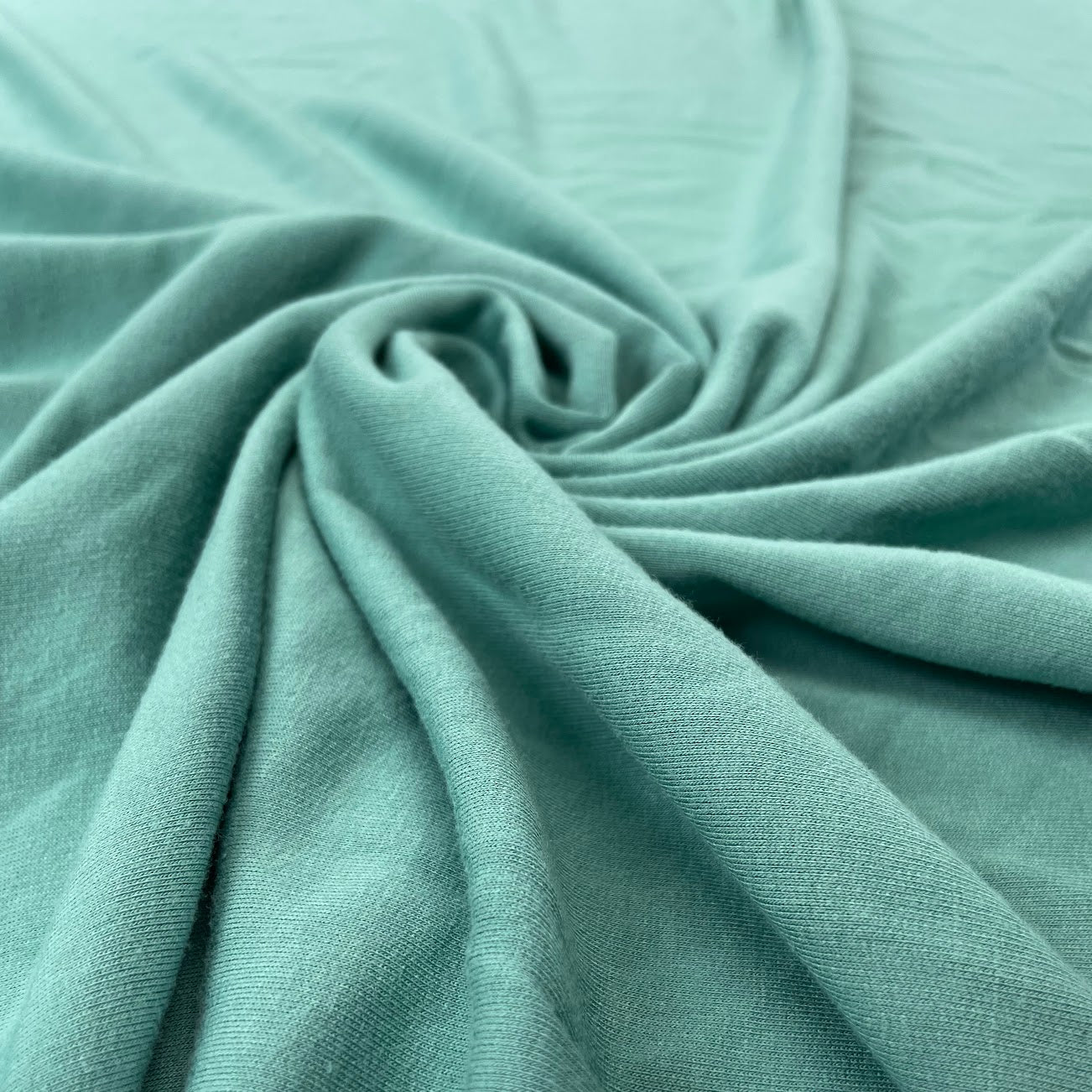 Bamboo Stretch Sweater Fleece Knit - Beryl Green - Deadstock - 350gsm