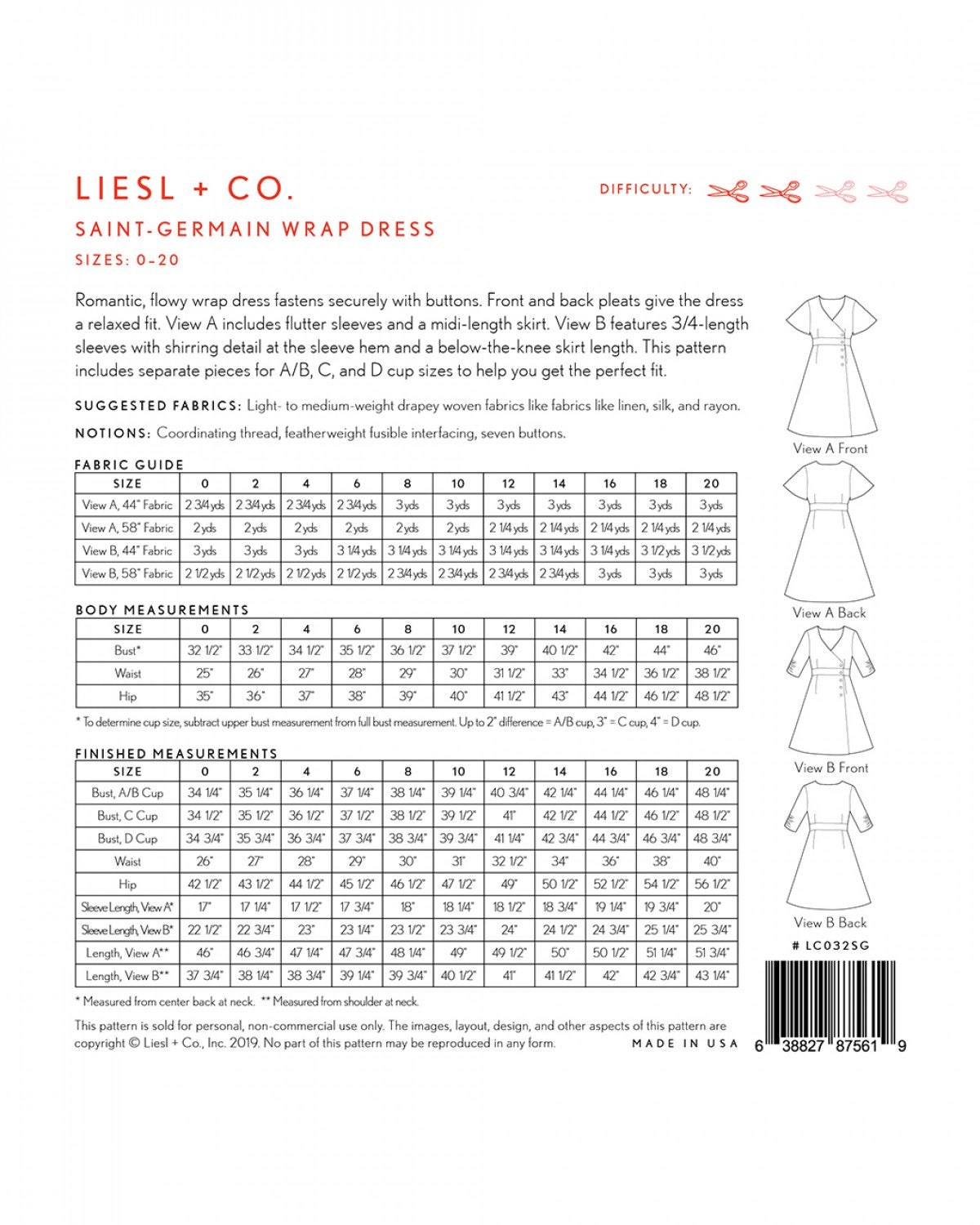 Liesl + Co - Saint-Germain Wrap Dress Sewing Pattern