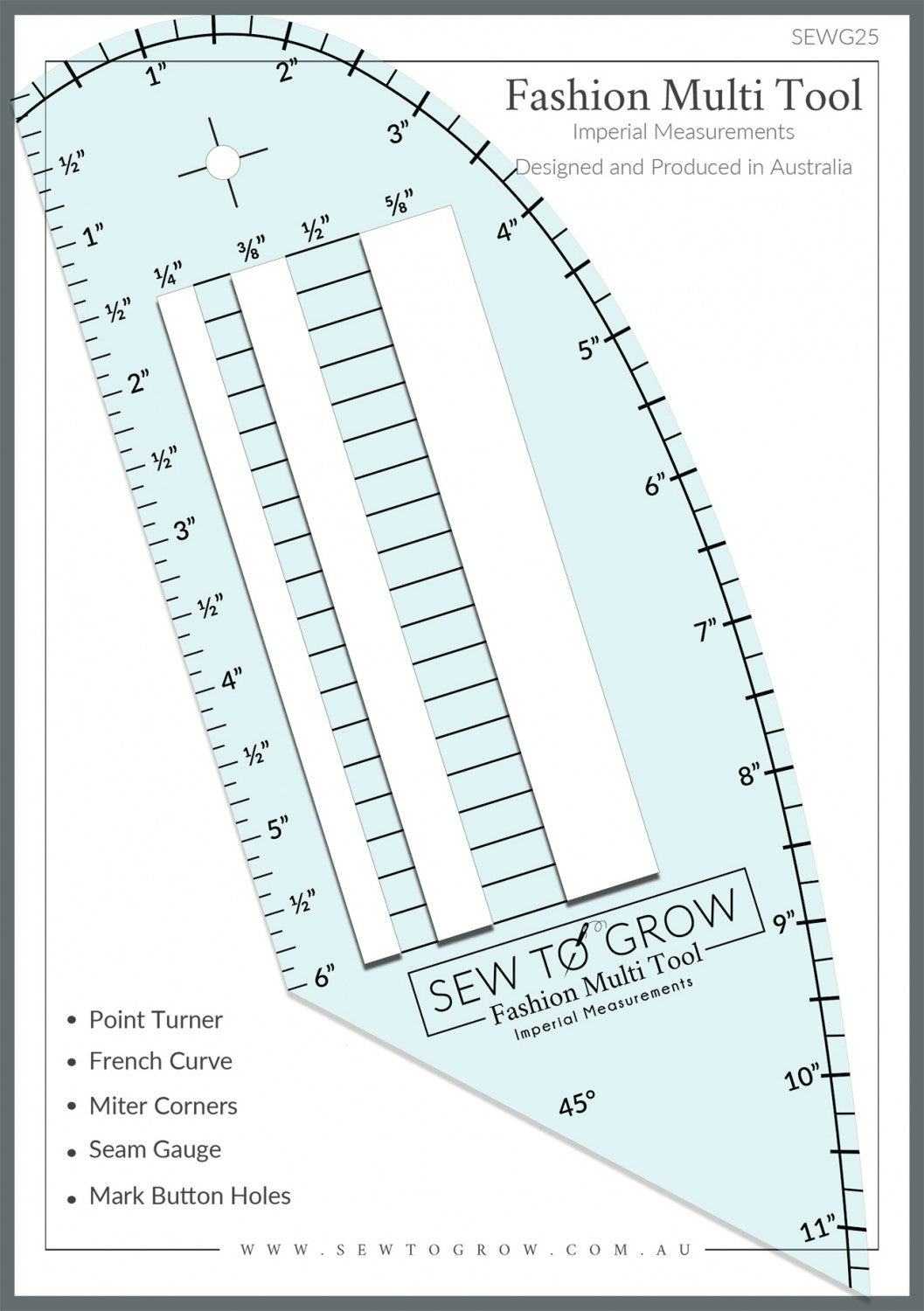 Fashion Multi Tool - Multi-purpose Curved Ruler with Button Hole and Seam Guide