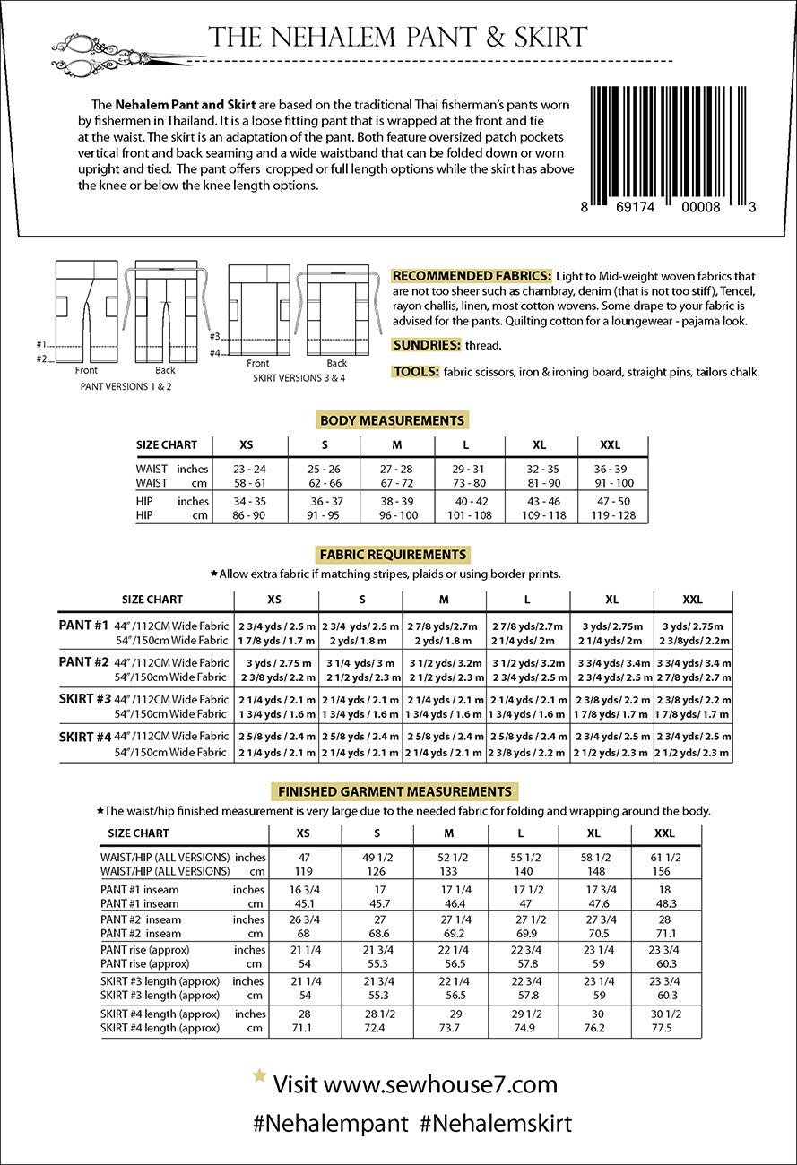 Sew House Seven - Nehalem Pant and Skirt Sewing Pattern