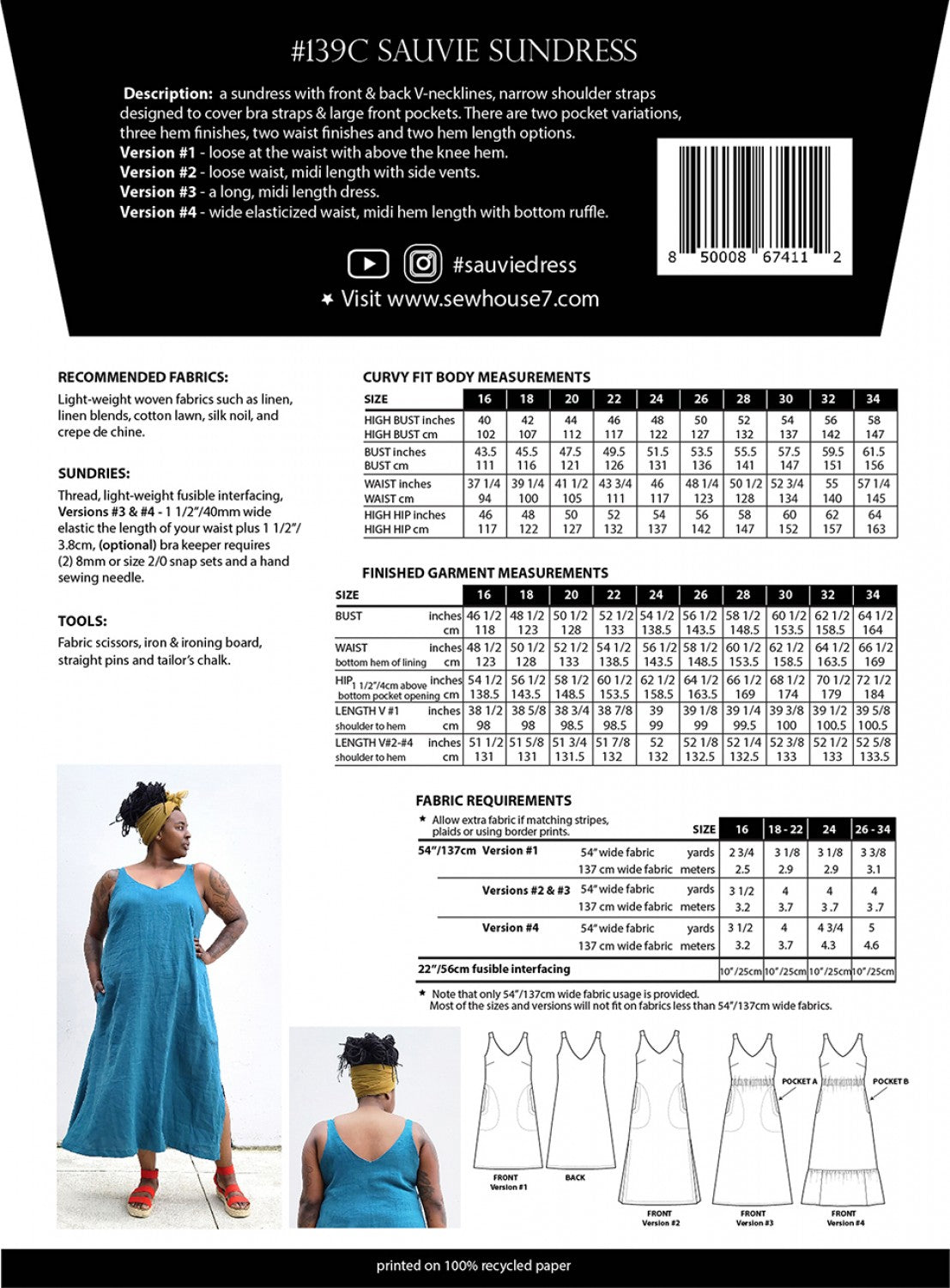 Sew House Seven - Sauvie Dress Sewing Pattern - Curvy Fit - 16-34