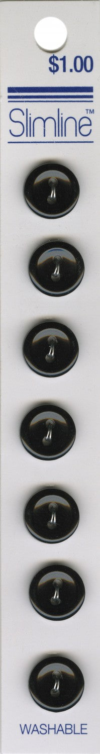 Black Shirt Buttons 2-Hole - 11mm (7⁄16″) - 7 Buttons Carded - Slimline
