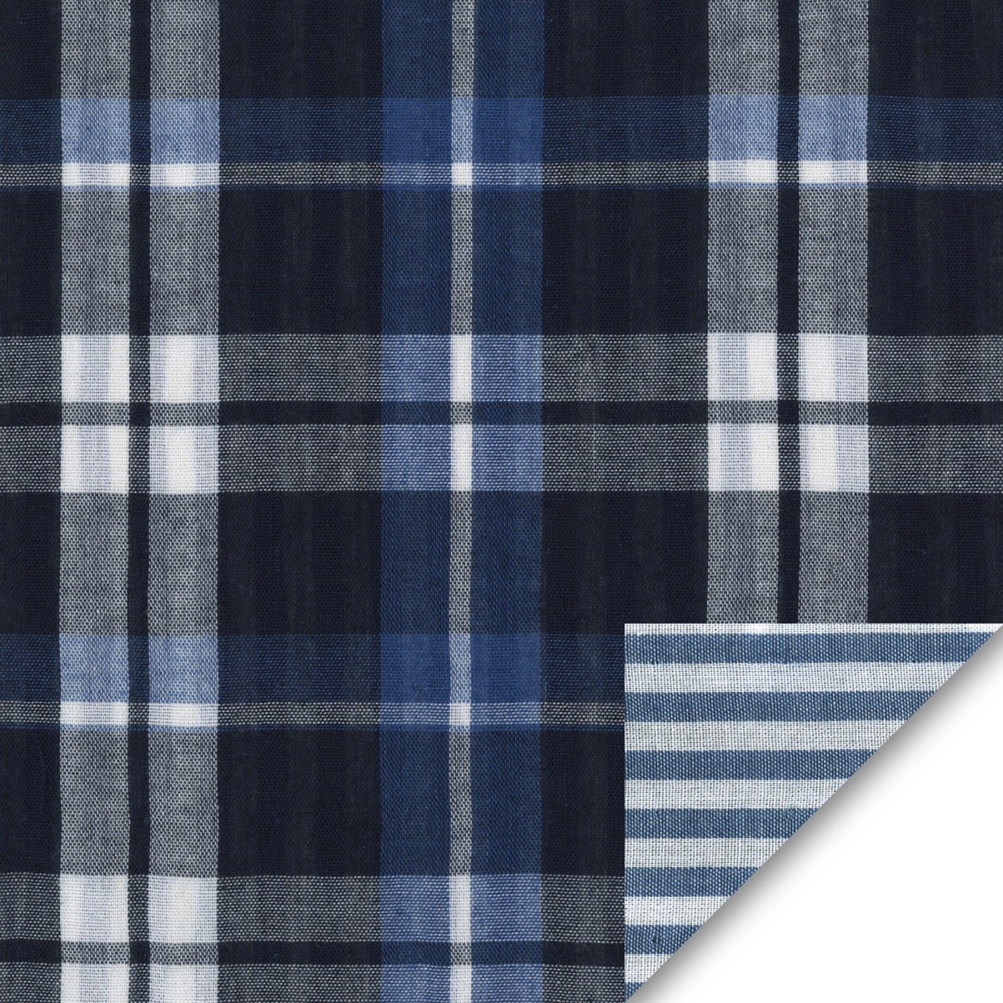 Indigo Plaid/Stripe Denim Reversible Double Weave Yarn Dye