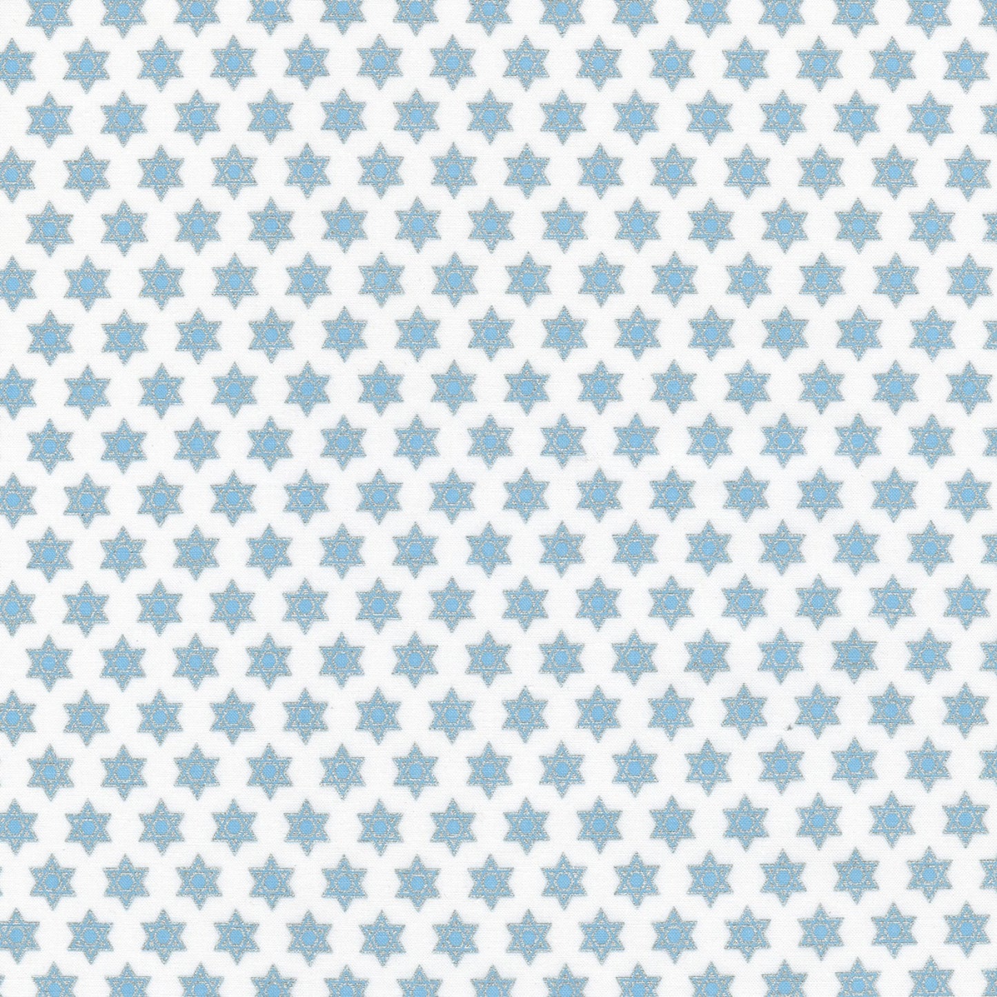 Star of David - Hanukkah - Metallic White - Cotton Fabric