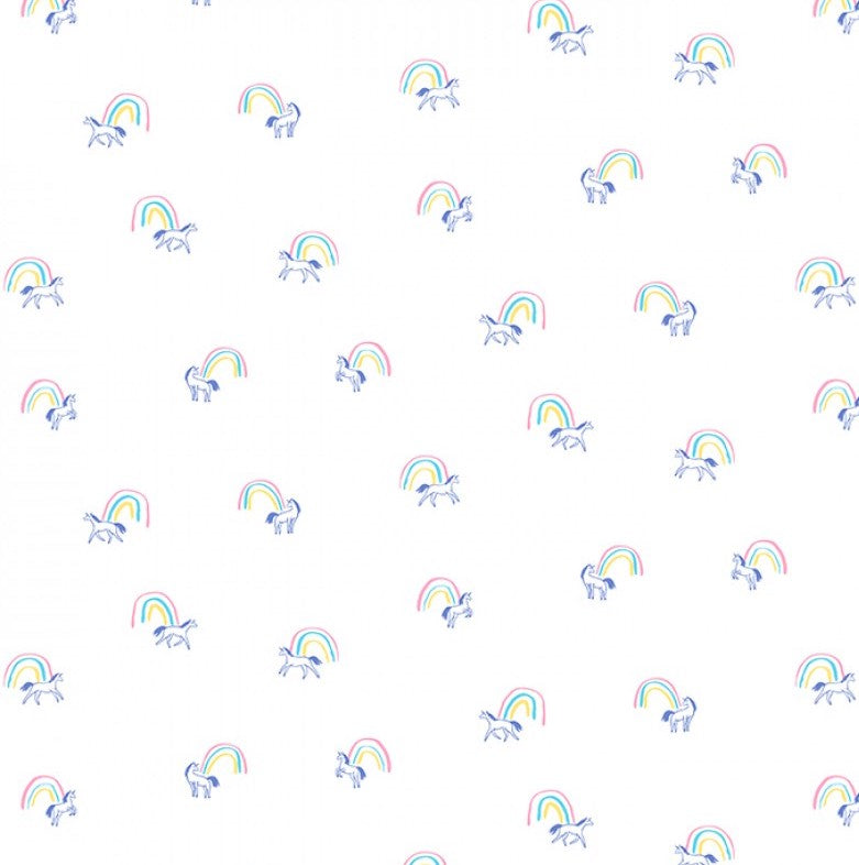 Love Potion # 9 - End of the Rainbow Unicorns - White / Pink / Purple - Cotton Fabric