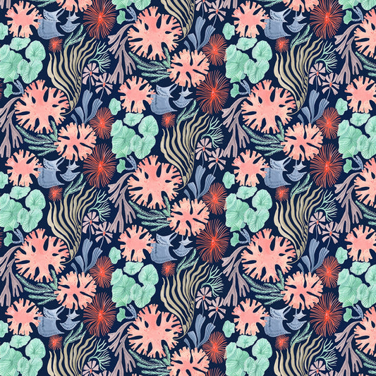 Sea Floral - Illuminary Sea -  Digital Print - Patriot - Blue