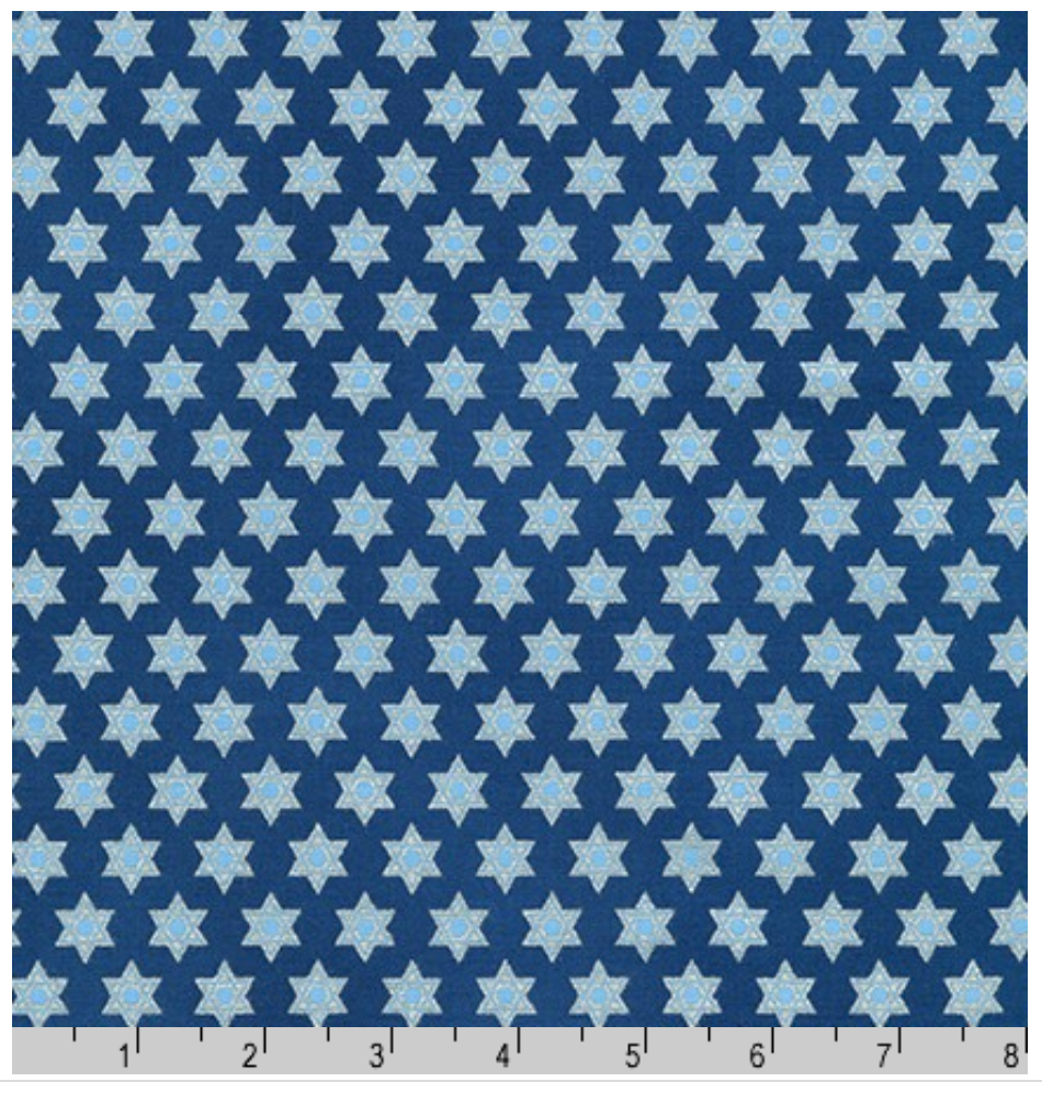 Star of David - Hanukkah - Metallic Blue - Cotton Fabric