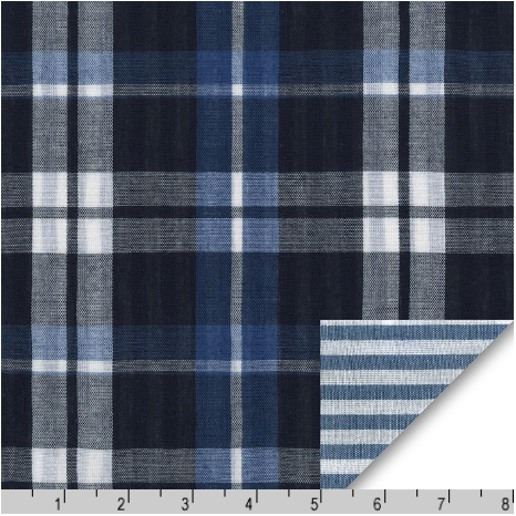Indigo Plaid/Stripe Denim Reversible Double Weave Yarn Dye