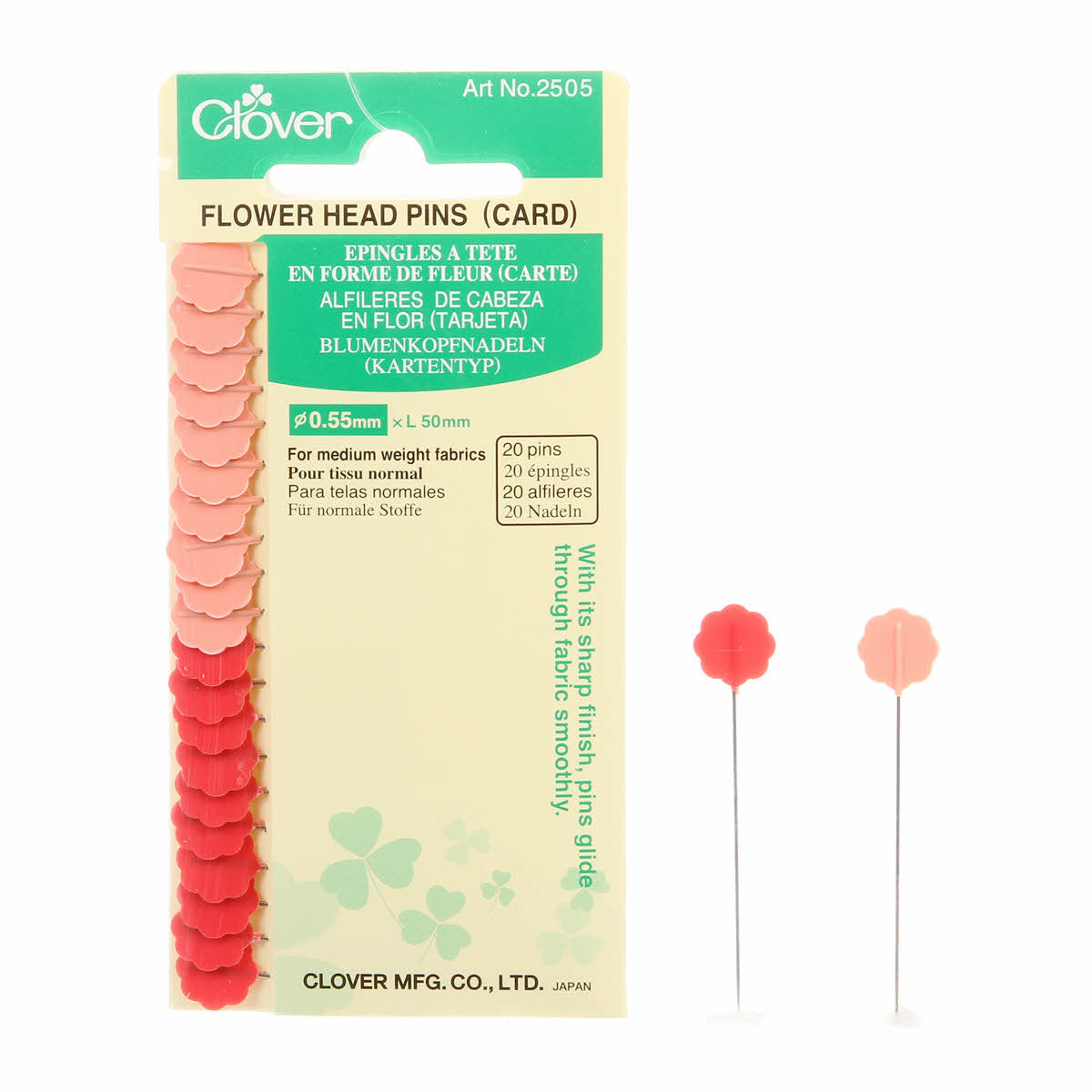 Clover - Flower Head Medium Pins - 50mm (2″) - 2 Colours - 20 Count