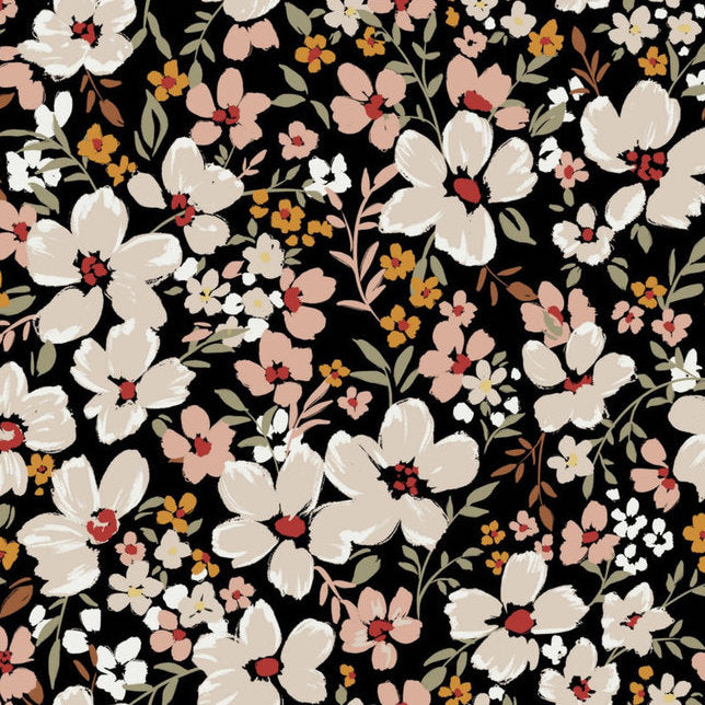Big Flower - Rosella Stretch Viscose Twill - Black