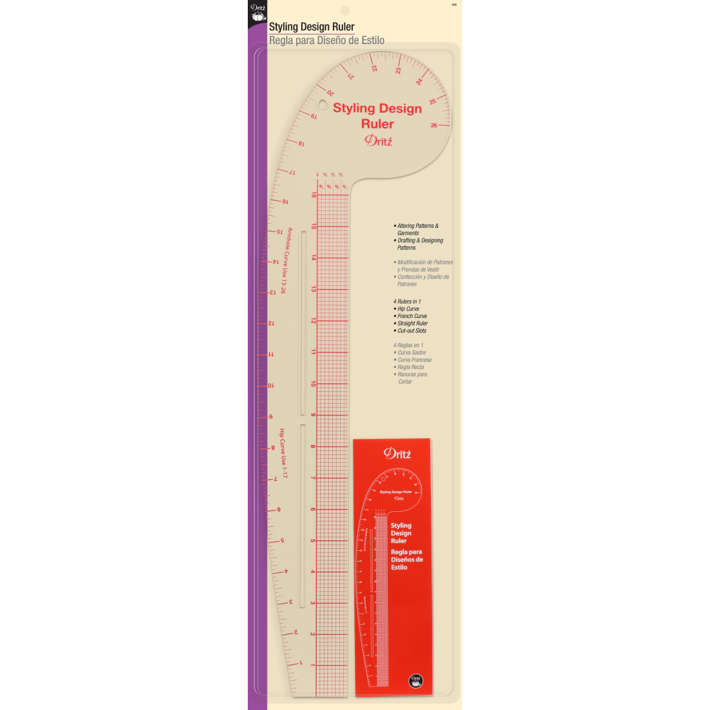 Dritz - Curve Ruler Set - Styling Design Ruler - French Curve, Hip Curve, Straight Ruler, Cut-Out Slot