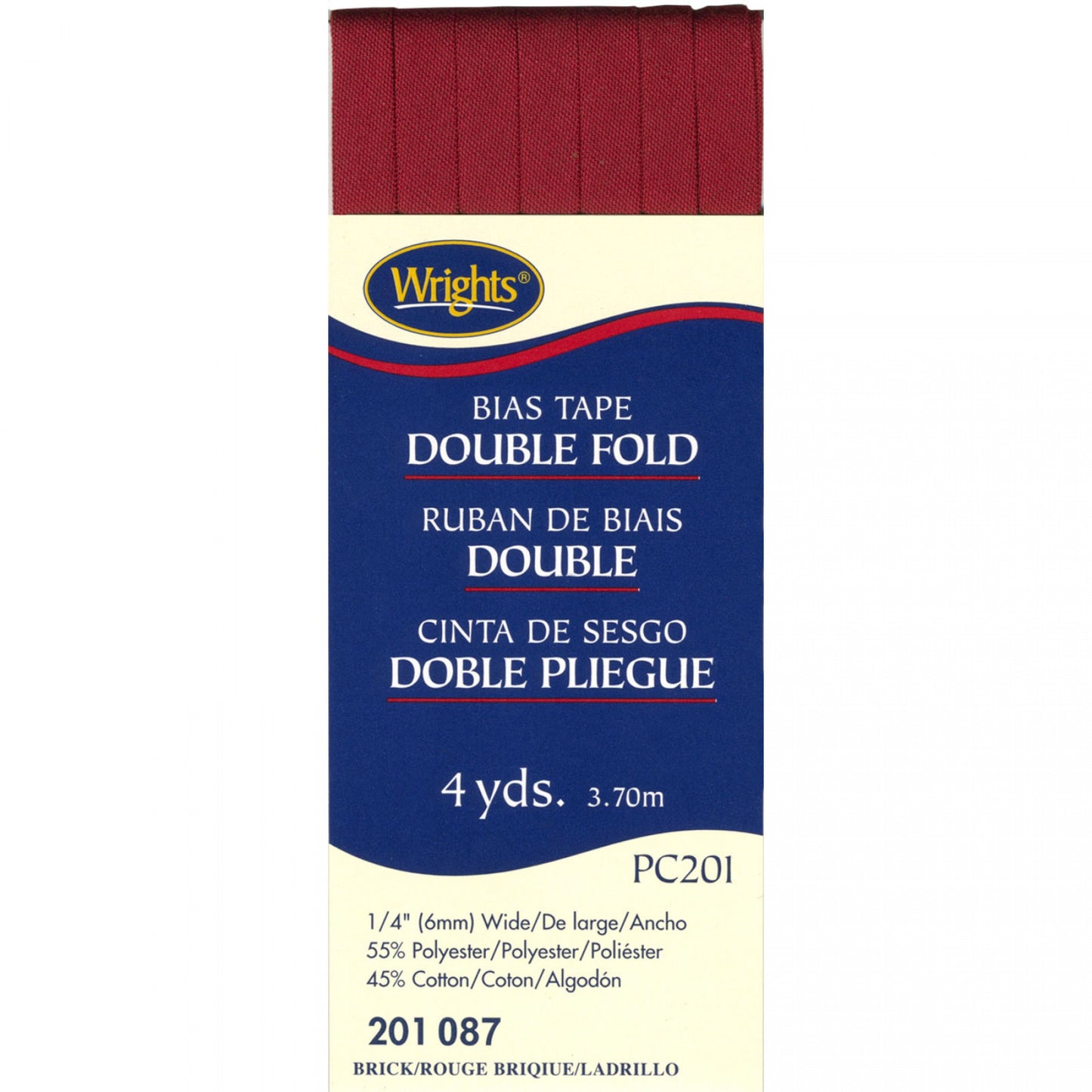 Wrights Bias Tape 1/4 inch Double Fold 6mm x 3.7M Brick Red #087