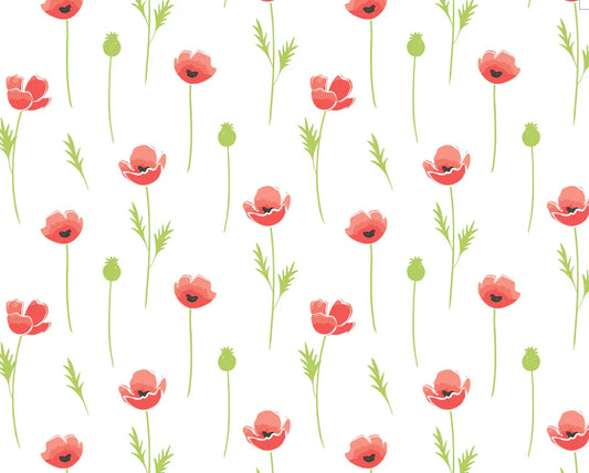 13" Remnant - Watercolour Poppies - Gauze  - Cotton Fabric