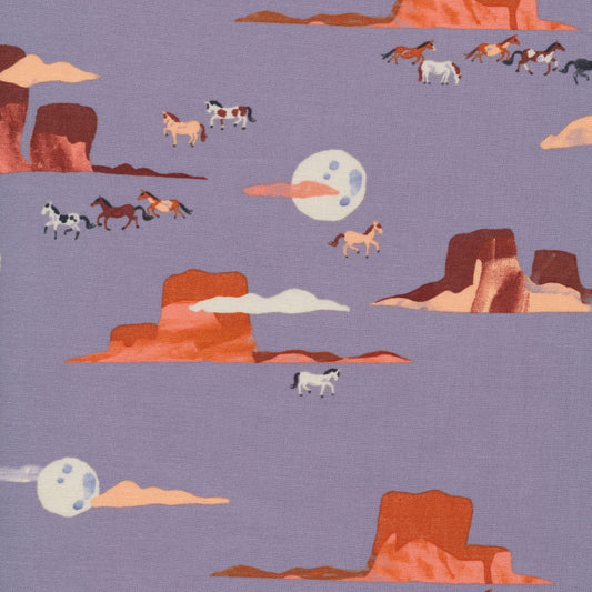 Moonlit Mustangs -  Arid Wilderness - Organic Quilting Cotton Fabric - GOTS