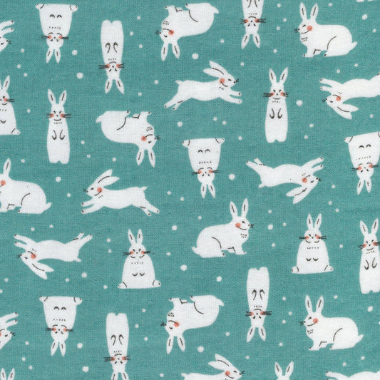 Snowhares - Winter Forest - Turquoise - Organic Cotton Flannel